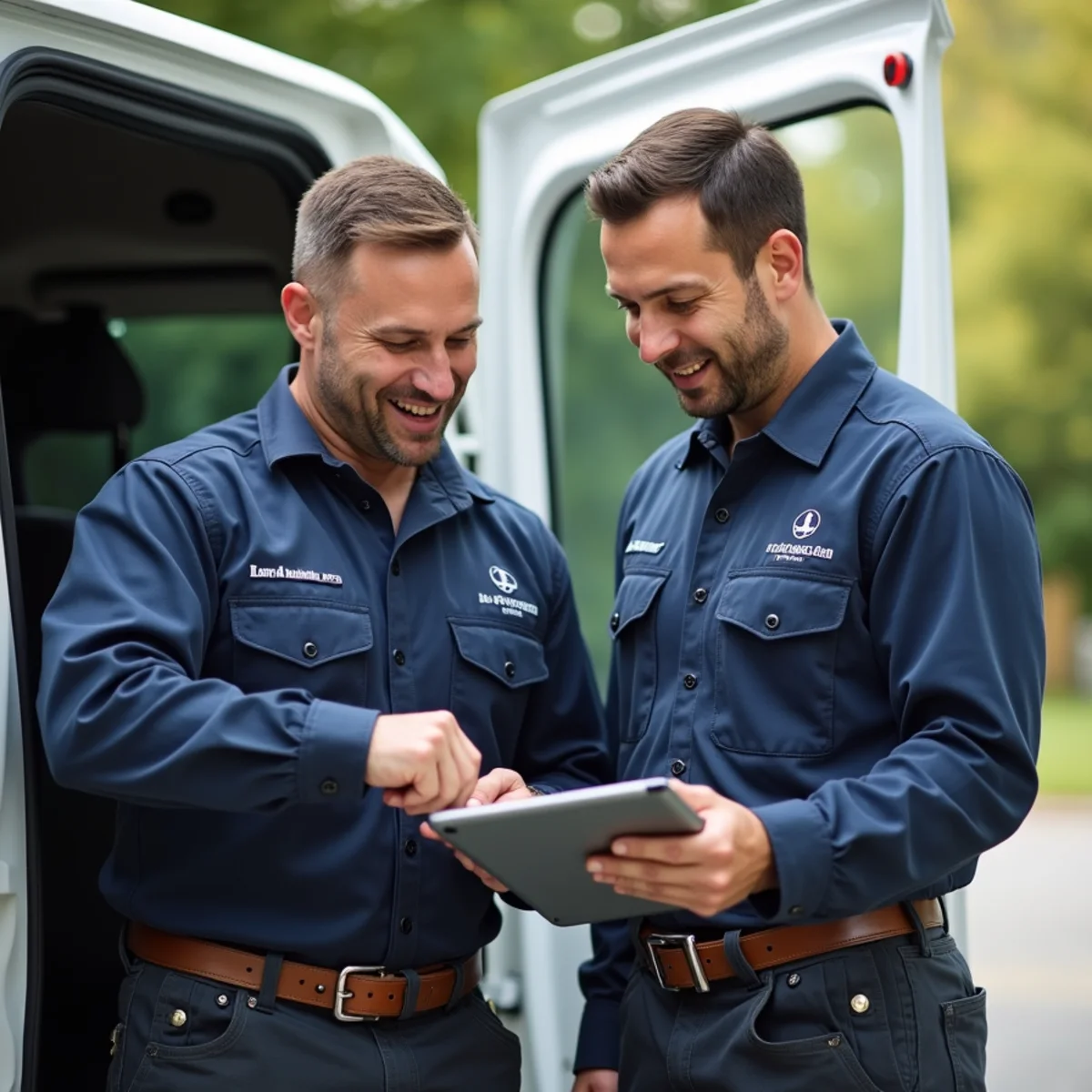 Licensed Virginia plumbing technicians reviewing digital diagnostics in Fairfax