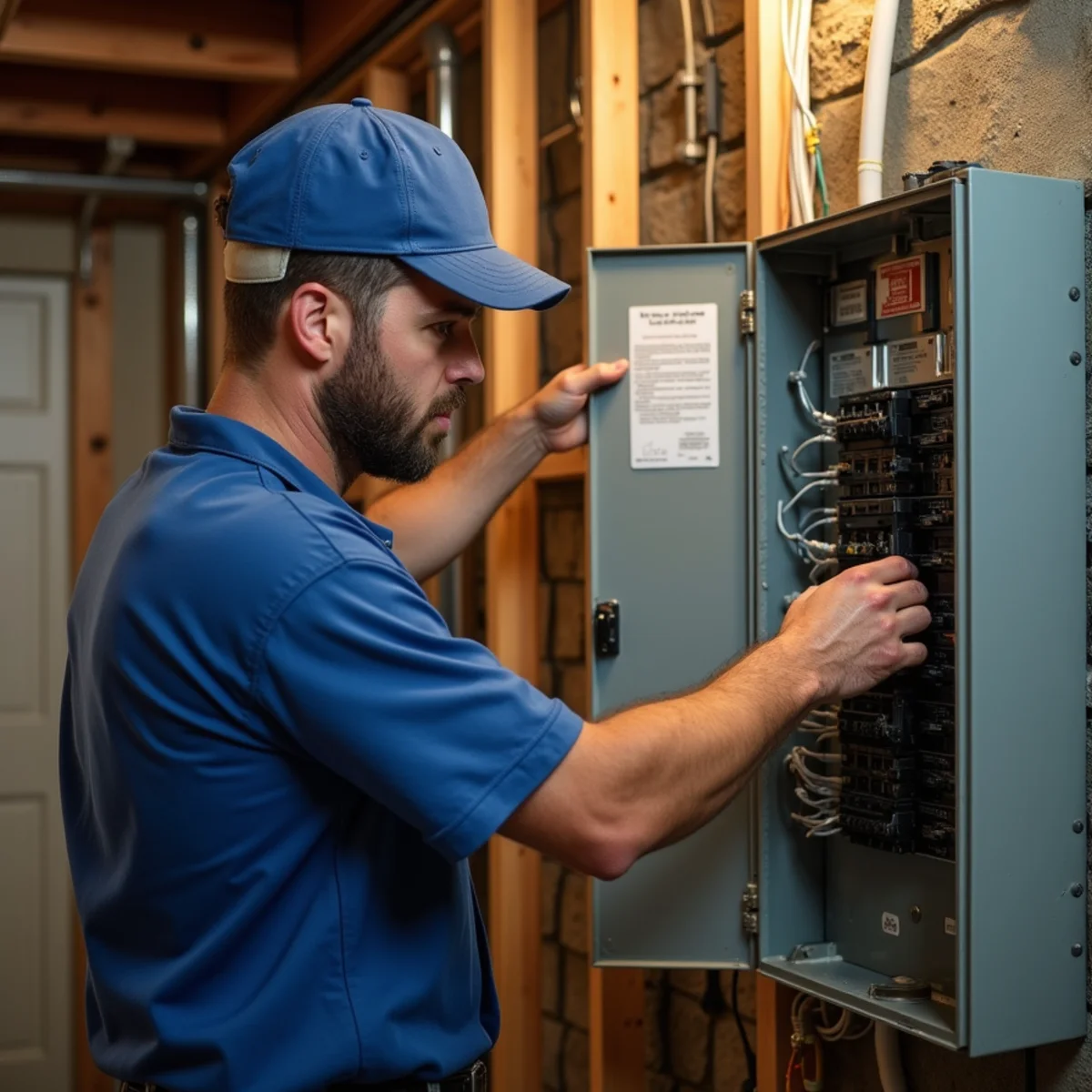 Electric panel safety inspection away from standing water after pipe rupture