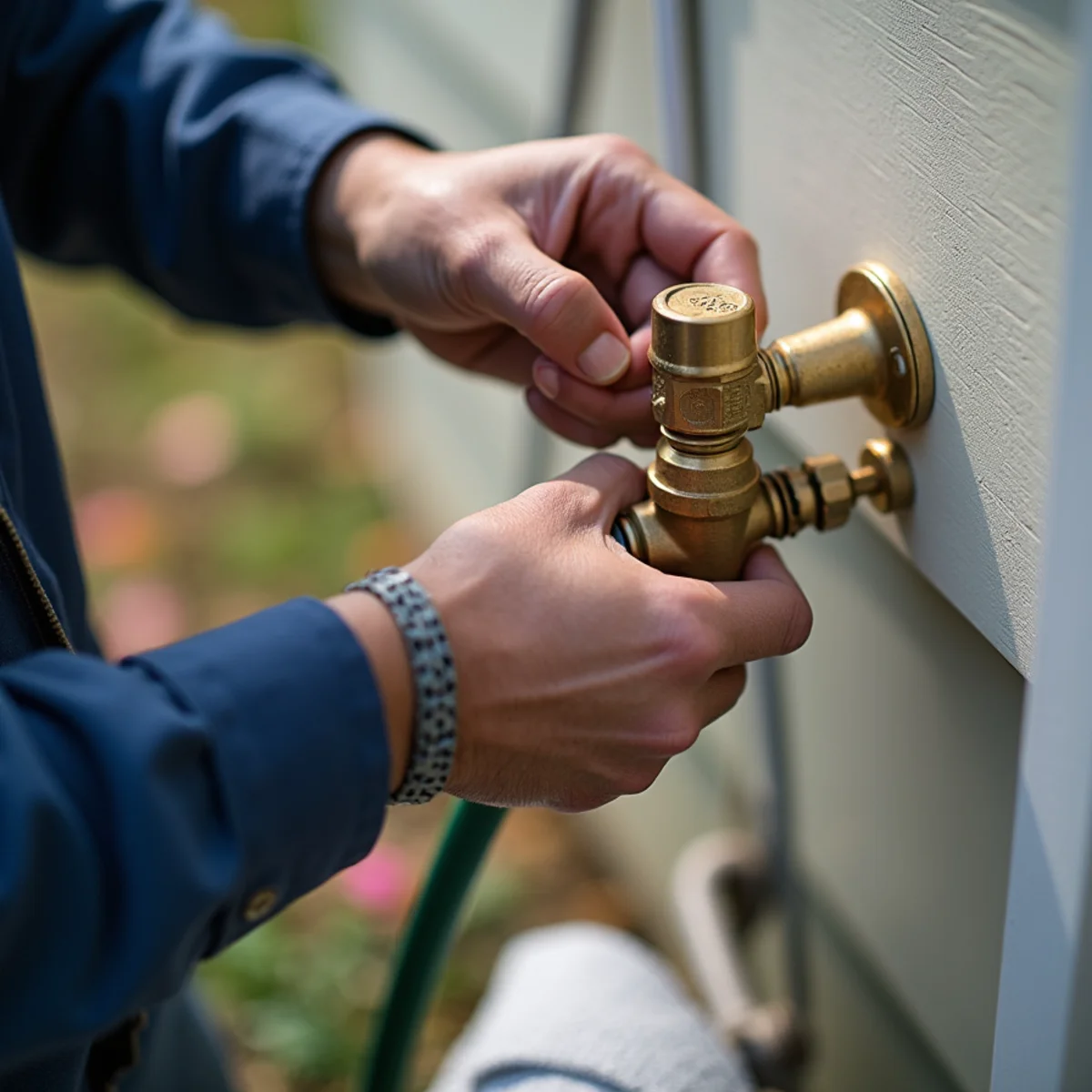 Disconnecting garden hose and draining frost-free outdoor spigot in autumn