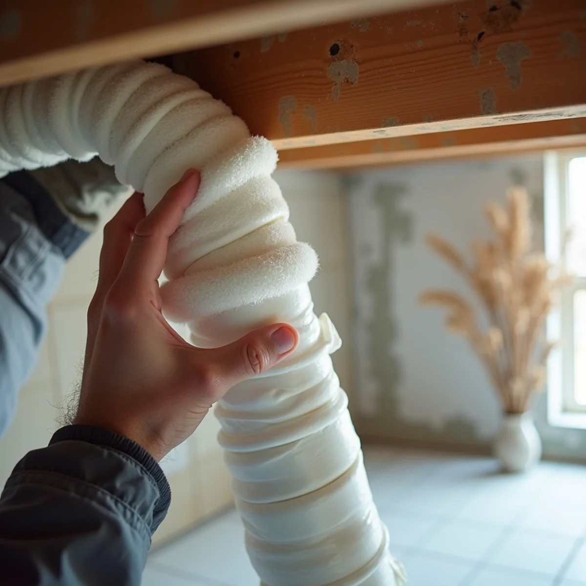 Installing closed-cell polyethylene foam insulation tubes on water pipes