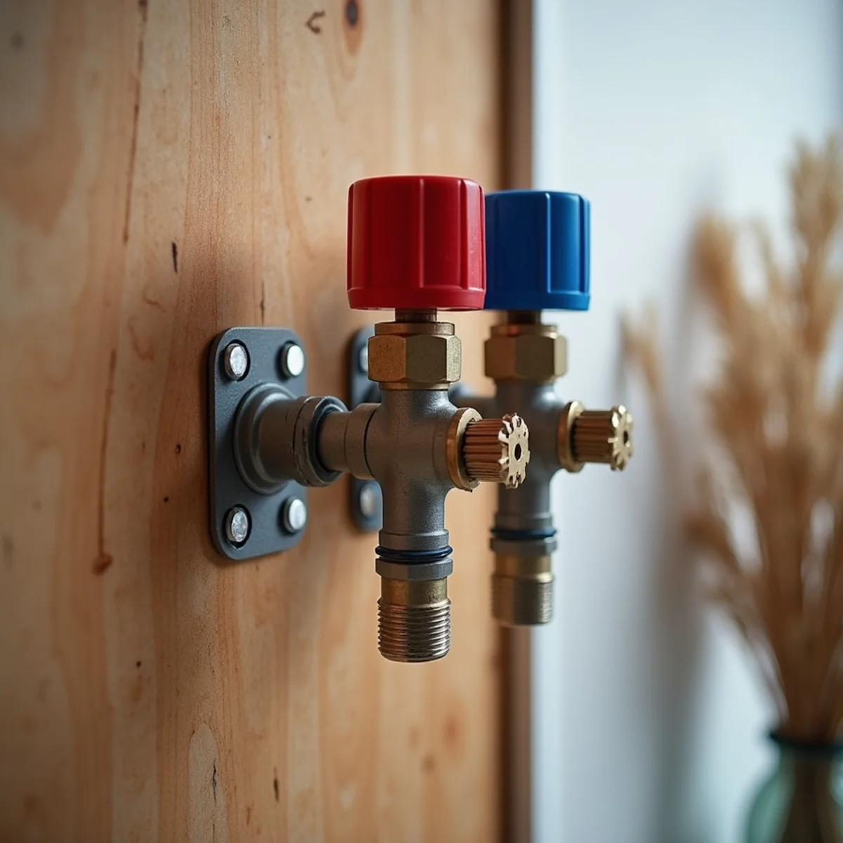 Clean professional Uponor PEX plumbing manifold installed in a basement