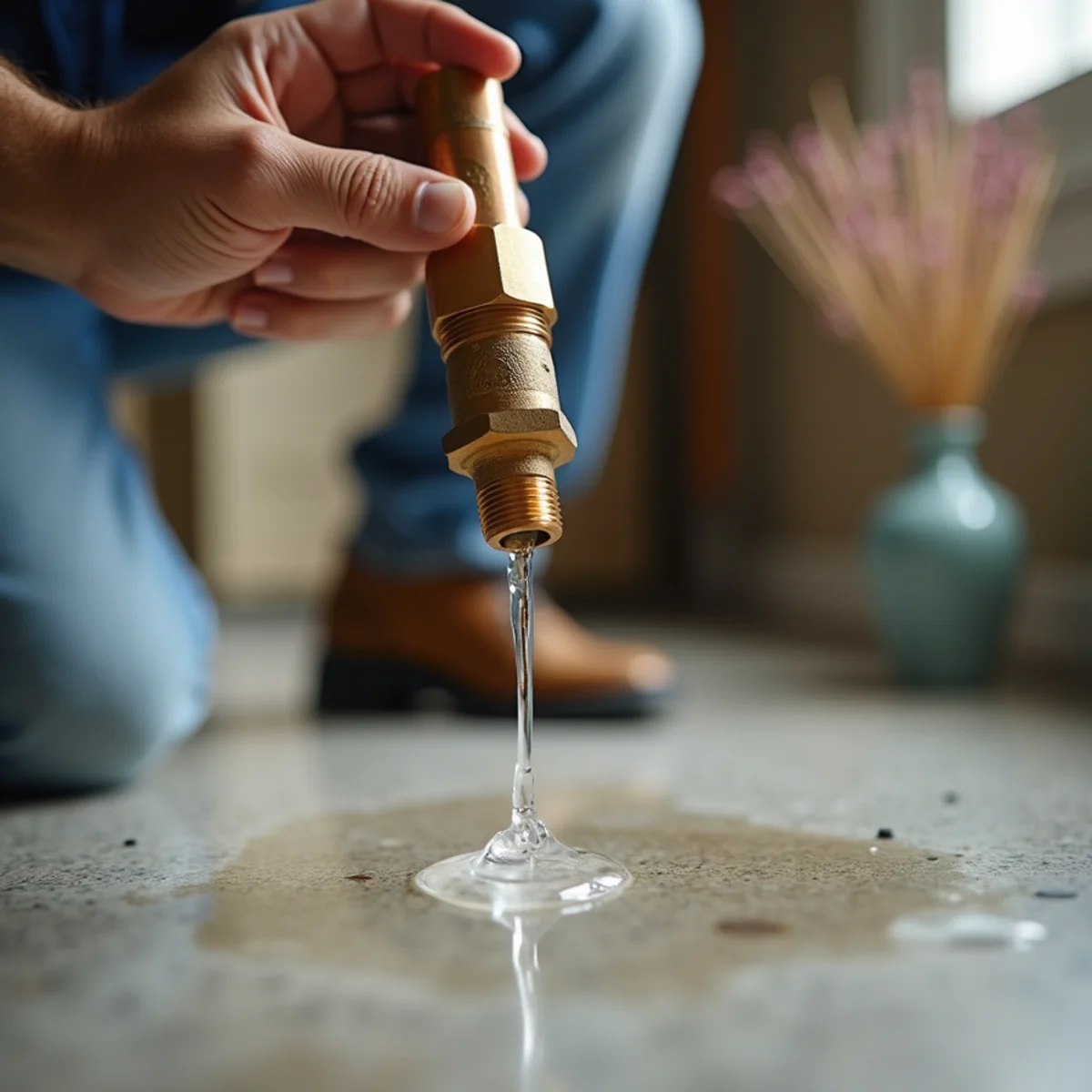 Water heater temperature-pressure relief valve dripping onto floor under high pressure