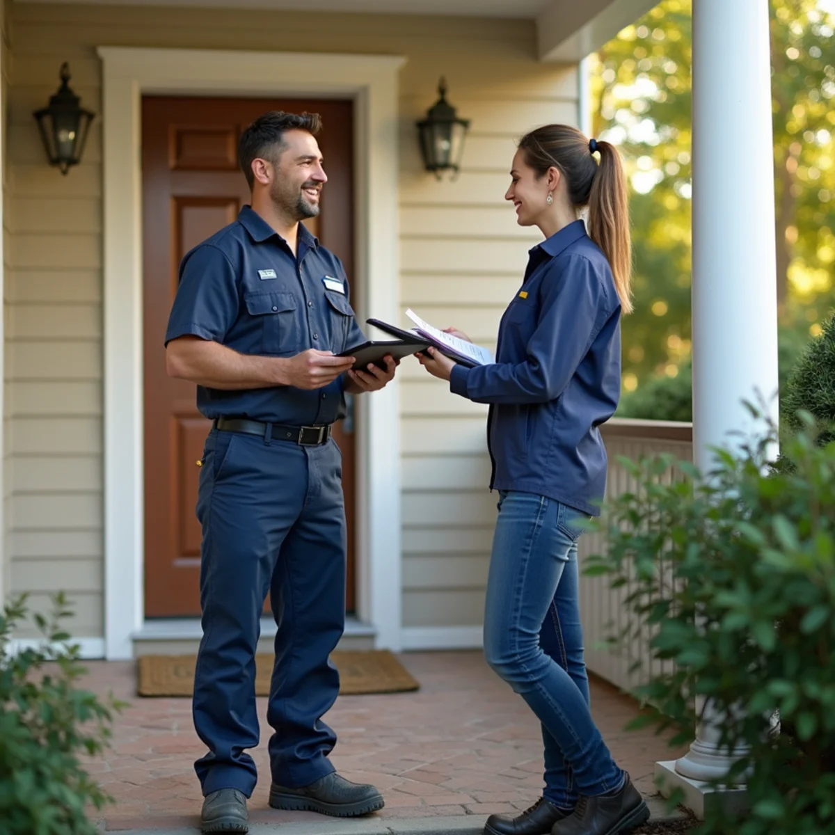Satisfied Fairfax homeowners speaking with licensed Red Eagle Plumber